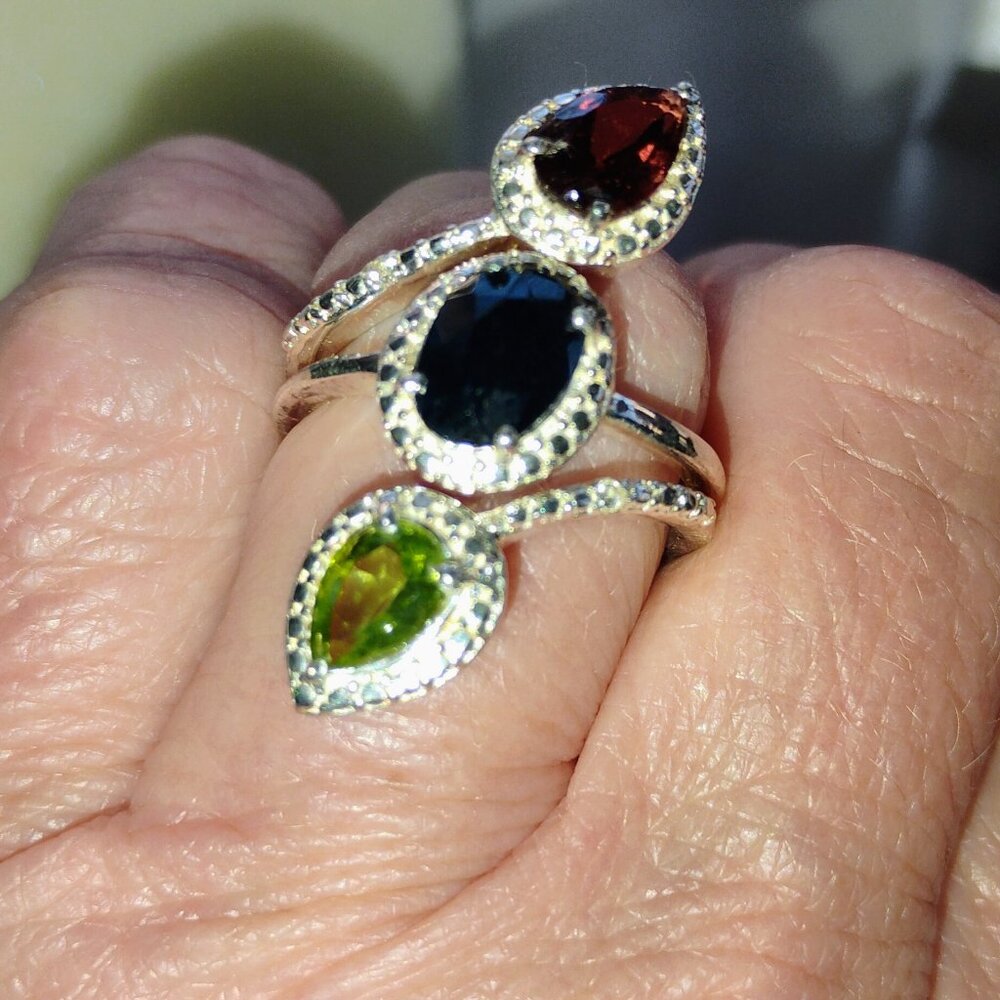 Multi gem ring in sterling silver.  Size 6